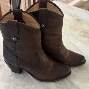 Frye Dark Brown Leather Heeled Boots